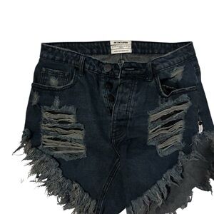 One Teaspoon Free People Dark Blue Distressed Frayed Hem Jean Shorts